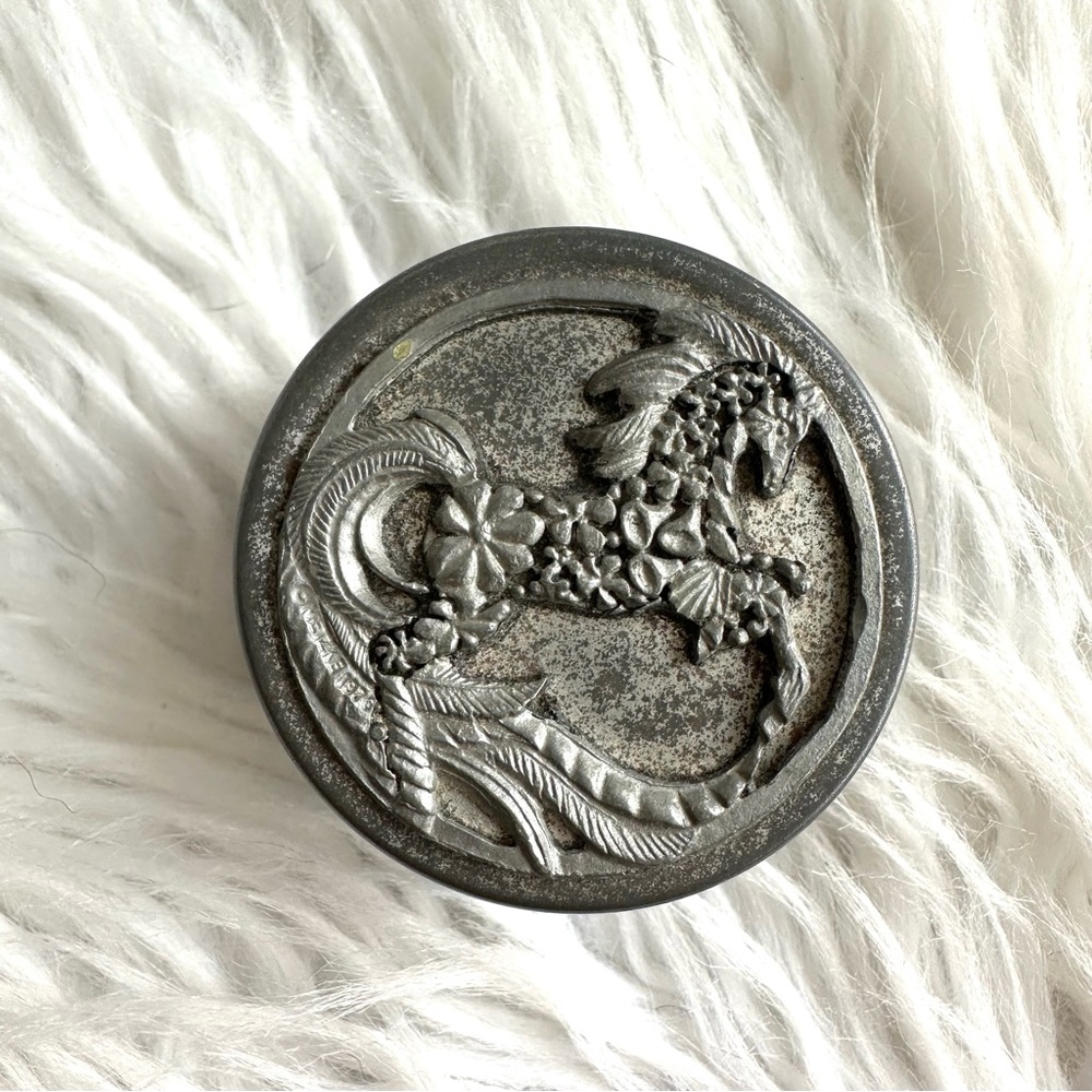 Metzke Pewter Tin Horse Flower Power 1970s Trinket Box Vintage
